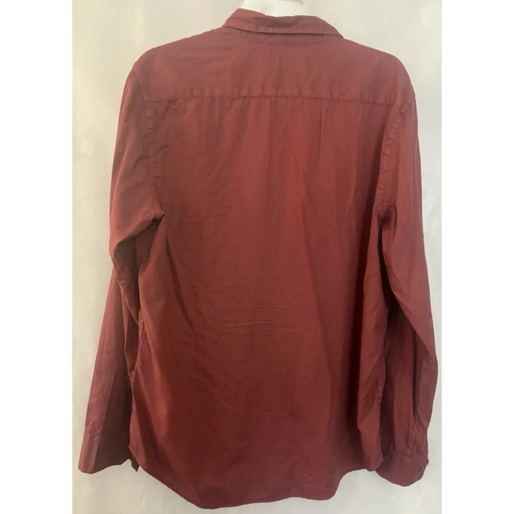 Banana Republic Mens oxford Shirt Sz L Log Sleeve Button Down Red Slim Fit cott